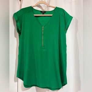 Green Cap Sleeve Top with Zipper Detail